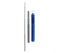 Paille télescopique en acier inoxydable avec embout en silicone et brosse de nettoyage, compacte et portable pour voyage, remplacement écologique pour pailles en plastique (bleu)