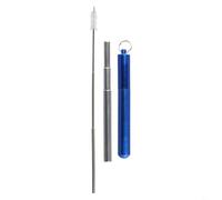 Paille télescopique en acier inoxydable avec embout en silicone et brosse de nettoyage, design pliable avec porte-clés pour un rangement pratique et hygiénique (bleu)