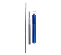 Paille télescopique réutilisable en acier inoxydable avec embout en silicone et brosse de nettoyage, compacte et portable pour une durabilité environnementale et une facilité d'utilisation (bleu)