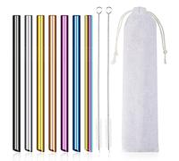 Pailles Bubble Tea Réutilisables Lot de 7 Acier Inoxydable Pailles à Boire en Métal Extra Larges 10mm Design Pointu avec 2 Brosses de Nettoyage Idéal pour Boba et Bubble Tea Pearls, Smoothie