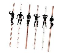 Pailles de décoration de boisson en papier, ensemble de 6 pièces de figurines de bodybuilder pour cocktails sans alcool et décoration de table de célébration
