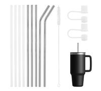 Pailles de rechange en acier inoxydable, pailles en plastique réutilisables, 1,2 l, paille avec 2 couvercles de paille et une brosse de nettoyage, pour café, smoothie, cocktail, milk-shake et boissons