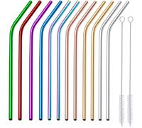 Pailles en Acier Inox 12 Pièces Réutilisables, Coudées avec 2 Goupillons | Sans BPA et Anti-Rouille, Plusieurs Couleurs au Choix, Compatible Lave-Vaisselle, pour Cocktails, Milk-shakes et Jus