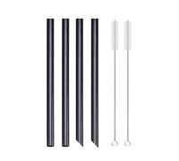 pailles en acier inoxydable 4Pcs 12mm Reusable Metal Straws With 2 Brush Stainless Steel Straws Set Bar Drinking Bent Straw(Black C)
