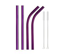 Pailles En Acier Inoxydable 4Pcs 12mm Reusable Metal Straws With 2 Brush Stainless Steel Straws Set Bar Drinking Bent Straw Pour Inox(Purple B)