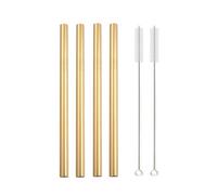 pailles en acier inoxydable 4Pcs 12mm Reusable Metal Straws With 2 Brush Stainless Steel Straws Set Bar Drinking Bent Straw(Gold A)