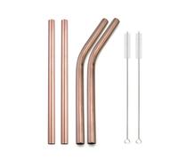 pailles en acier inoxydable 4Pcs 12mm Reusable Metal Straws With 2 Brush Stainless Steel Straws Set Bar Drinking Bent Straw(Rosegold B)