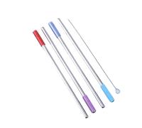 pailles en acier inoxydable 4Pcs Reusable Metal Straws With Silicone Tips Cleaning Brush Stainless Steel Drinking Straw With Covers