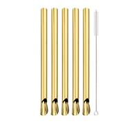 pailles en acier inoxydable 6Pcs Stainless Steel Straw Reusable Pearl Milkshake Bubble Tea Straws With Brush Stirring Smoothie Spoon(Gold)