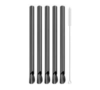 pailles en acier inoxydable 6Pcs Stainless Steel Straw Reusable Pearl Milkshake Bubble Tea Straws With Brush Stirring Smoothie Spoon(Black)