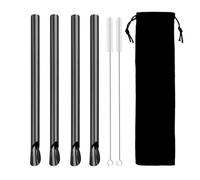 pailles en acier inoxydable 7Pcs Reusable Straw Pearl Milkshake Stainless Steel Bubble Tea Straw With Brush Bag Set(Black 7Pcs)
