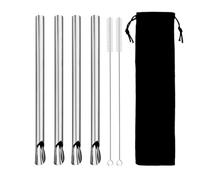 pailles en acier inoxydable 7Pcs Reusable Straw Pearl Milkshake Stainless Steel Bubble Tea Straw With Brush Bag Set(Silver 7Pcs)