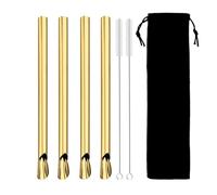 pailles en acier inoxydable 7Pcs Reusable Straw Pearl Milkshake Stainless Steel Bubble Tea Straw With Brush Bag Set(Gold 7Pcs)