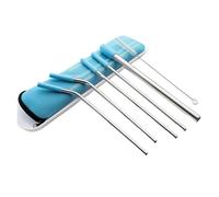 Pailles en acier inoxydable 7pcs Straw Stainless Steel Reusable Straws With Silicone Tip,Tea, Travel, Beach, Party Supplies(Blue)