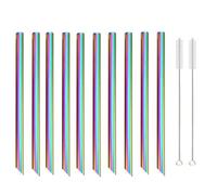 Pailles en Acier Inoxydable Ensemble de pailles à boire colorées en acier inoxydable 215, 10 pièces, 12x304mm, paille métallique réutilisable(Rainbow Sharp)