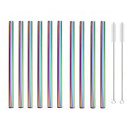 Pailles en Acier Inoxydable Ensemble de pailles à boire colorées en acier inoxydable 215, 10 pièces, 12x304mm, paille métallique réutilisable(Rainbow Straight)