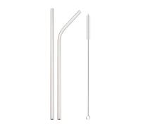 Pailles en Acier Inoxydable Ensemble de pailles métalliques réutilisables avec brosse nettoyage, en acier inoxydable 304, for boire du lait, jus, café, accessoire(2Pcs Silver)