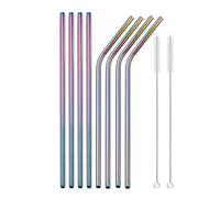 Pailles en Acier Inoxydable Ensemble de pailles métalliques réutilisables couleur arc-en-ciel, avec brosse nettoyage, en acier inoxydable 304, accessoire for boire du lait(10Pcs Rainbow)