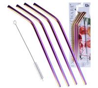 Pailles en acier inoxydable - EXCELLENT HOUSEWARE - EDANTI - 4 pcs + brosse - Or/Rainbow - Réutilisables