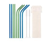 Pailles en acier inoxydable Lot De 10 Pailles Réutilisables En Acier Inoxydable, Colorées Et Métal, Idéales For Les Bars Fêtes(Green-Blue)