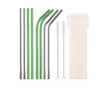 Pailles en acier inoxydable Lot De 10 Pailles Réutilisables En Acier Inoxydable, Colorées Et Métal, Idéales For Les Bars Fêtes(Silver-Green)
