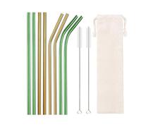 Pailles en acier inoxydable Lot De 10 Pailles Réutilisables En Acier Inoxydable, Colorées Et Métal, Idéales For Les Bars Fêtes(Gold-Green)
