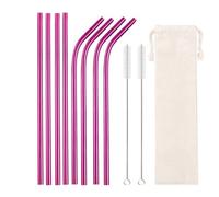 Pailles en Acier Inoxydable Paille à boire réutilisable 10 couleurs, ensemble de pailles en acier inoxydable 18/10, accessoire métallique(8pcs Pink)