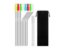 Pailles en Acier Inoxydable Paille à boire réutilisable en acier inoxydable 304, métal avec brosse de nettoyage, 4/8 pièces(E Silicon Tips)