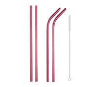 Pailles en Acier Inoxydable Paille métallique réutilisable en acier inoxydable 304, ensemble de pailles à boire avec brosses nettoyage, droites et courbées(5Pcs Red)
