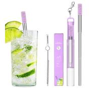Pailles en acier inoxydable - Pailles en métal réutilisables | Paille télescopique réutilisable avec étui et brosse de nettoyage | Accessoire de boisson écologique et convivial pour les voyages