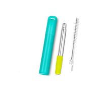 Pailles en acier inoxydable Pailles télescopiques réutilisables en acier inoxydable, brosse de nettoyage pliable, paille voyage for le camping(Green)