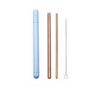 pailles en acier inoxydable Stainless Steel Straw Set Metal Straw Reusable Drinking Straw With Cleaner Brush Portable Box(Rose Gold-Blue Box)