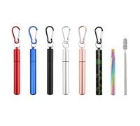 Pailles en métal réutilisables - Modèle de voyage télescopique | Pailles métalliques réutilisables avec étui | Nettoyage à brosse Porte-clés Accessoires Bateau Boisson écologique