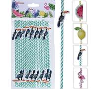 pailles en papier 5x200mm avec motif, mélange de décors (16pcs)