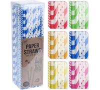 pailles en papier 6x195mm mélange de couleurs et décors (100pcs)