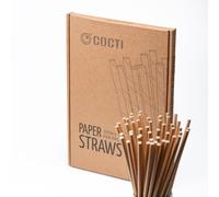 Pailles en papier Cocti - Des pailles incroyablement durables ! 100% biodégradable, sans goût de papier gênant, convient aux boissons froides - 200mm X 6mm, Marron 150 pcs.
