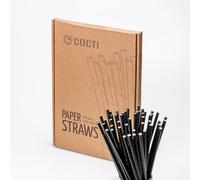 Pailles en papier Cocti - Des pailles incroyablement durables ! 100% biodégradable, sans goût de papier gênant, convient aux boissons froides - 200mm X 6mm, Noir 150 pcs.
