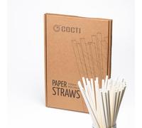 Pailles en papier Cocti - Des pailles incroyablement durables ! 100% biodégradable, sans goût de papier gênant, convient aux boissons froides - 200mm X 6mm, Blanc 300 pcs.