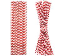Pailles en papier extra-longues 46CM pour grandes boissons, bricolage, bâtons de barbe à papa - Rayures rouges/blanches, 100 pièces - 100% biodégradable