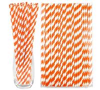 Pailles en papier extra-longues de 26,0 cm, 100 pailles, 0,6 cm de diamètre, orange/rayures blanches - Pailles hautes biodégradables