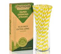 Pailles en papier jetables à rayures jaunes et blanches - 26 x 0,6 cm, 100 pièces, pour soda, jus, grandes bouteilles - 100% biodégradables