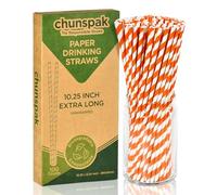 Pailles en papier longues à rayures blanches orange 26 x 0,6 cm - pour boissons, fêtes, tasses hautes, 100 unités, 100% biodégradables