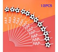 Pailles En Plastique En Spirale Colorées Réutilisables,Thème Football,Fête À La Maison,Fête D'anniversaire Pour Enfants,Fournitures De Décoration,12 Pièces
