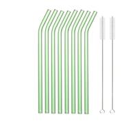 Pailles en Verre Ensemble de pailles en verre réutilisables Pailles à boire en verre multicolores for cocktails, smoothies, milkshakes(8pcs Green Bent)