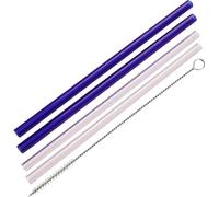Pailles en verre Fackelmann Ø 8 mm avec brosses de nettoyage Rio Party, pailles réutilisables pour toutes les occasions, tubes à boire écologiques (couleur : rose / bleu), quantité : 4 pailles + 1 bro