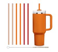 Pailles en Verre HALM Rouges Orangées 6x 30 cm de Longueur pour Stanley Cup Quencher Gobelets et Bouteilles jusqu'à 1,2 Litre + Brosse de Nettoyage Lavables au Lave-Vaisselle - Pailles de Rechange Réu