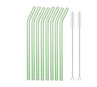 Pailles en Verre Pailles en verre réutilisables colorées de 20 cm for cocktail, smoothie, milkshake, vaisselle(8pcs Green Bent)