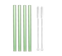 Pailles en Verre Pailles en verre réutilisables de 12 mm for smoothie, boba, thé aux perles, milkshakes, bar(Green Straight)
