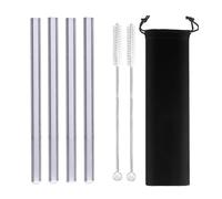 Pailles en Verre Pailles en verre réutilisables de 12 mm for smoothie, boba, thé aux perles, milkshakes, bar(Grey Blackbag)