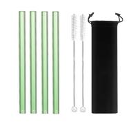 Pailles en Verre Pailles en verre réutilisables de 12 mm for smoothie, boba, thé aux perles, milkshakes, bar(Green Blackbag)